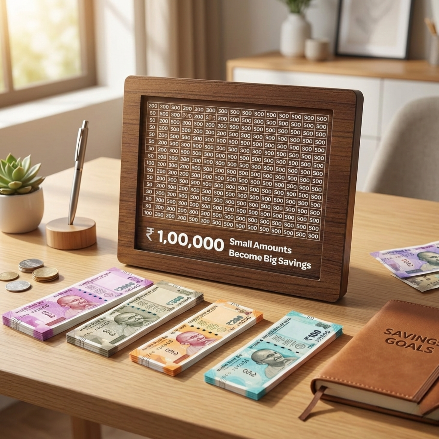 Wooden Money Saving Box – ₹1,00,000 Savings Challenge | Premium Home Savings Planner