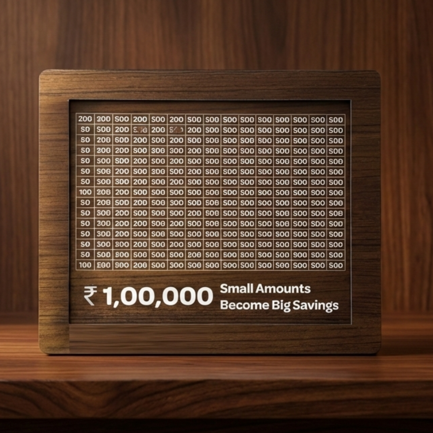 Wooden Money Saving Box – ₹1,00,000 Savings Challenge | Premium Home Savings Planner